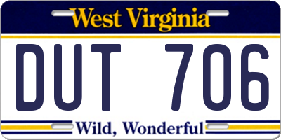 WV license plate DUT706