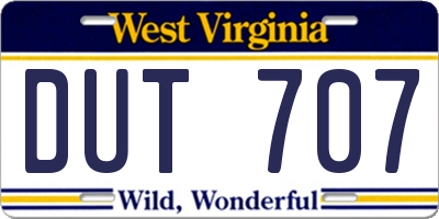 WV license plate DUT707
