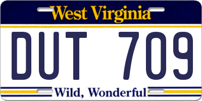 WV license plate DUT709