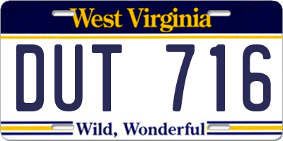 WV license plate DUT716