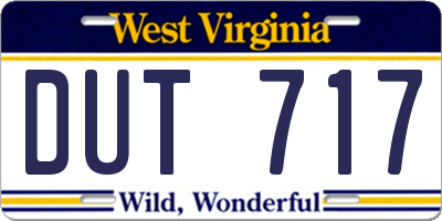 WV license plate DUT717