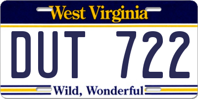 WV license plate DUT722