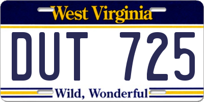 WV license plate DUT725