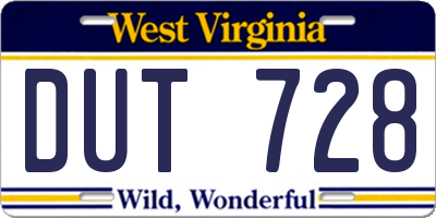 WV license plate DUT728