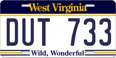 WV license plate DUT733