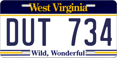 WV license plate DUT734