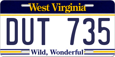 WV license plate DUT735