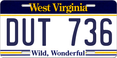 WV license plate DUT736