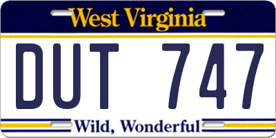 WV license plate DUT747