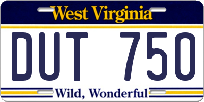 WV license plate DUT750