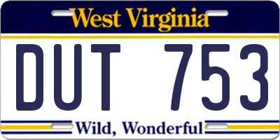 WV license plate DUT753