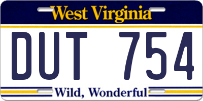 WV license plate DUT754