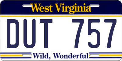WV license plate DUT757