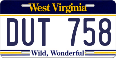 WV license plate DUT758