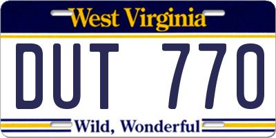WV license plate DUT770
