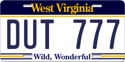 WV license plate DUT777