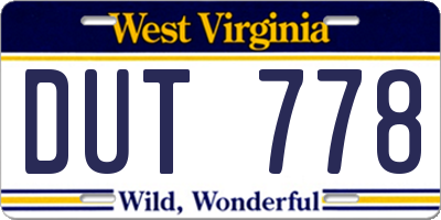 WV license plate DUT778