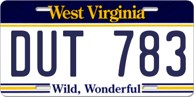 WV license plate DUT783