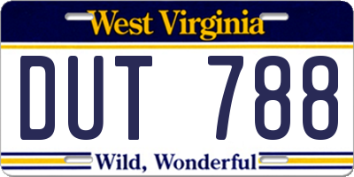WV license plate DUT788
