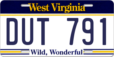 WV license plate DUT791