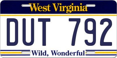 WV license plate DUT792