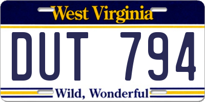 WV license plate DUT794