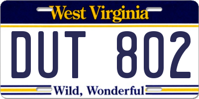 WV license plate DUT802