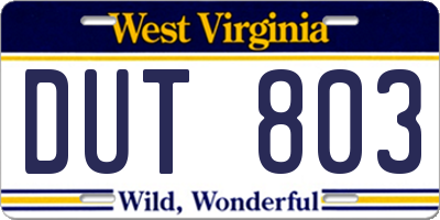 WV license plate DUT803