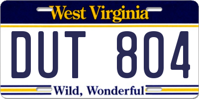 WV license plate DUT804