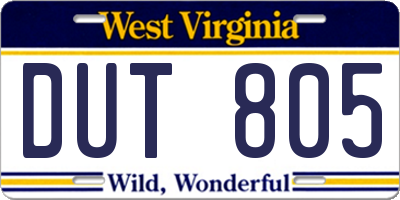 WV license plate DUT805