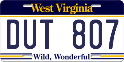 WV license plate DUT807