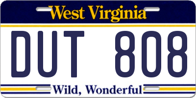 WV license plate DUT808