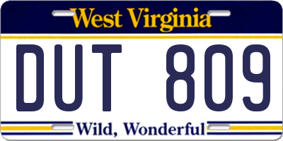 WV license plate DUT809