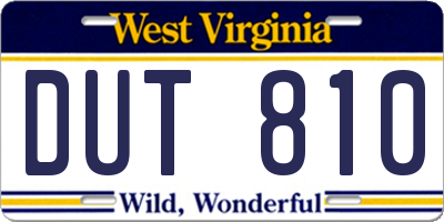 WV license plate DUT810