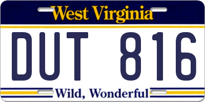 WV license plate DUT816
