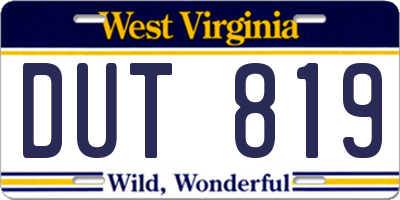 WV license plate DUT819