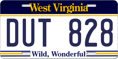 WV license plate DUT828