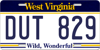 WV license plate DUT829