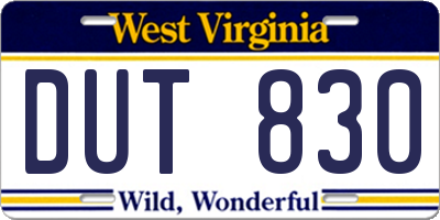 WV license plate DUT830