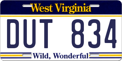 WV license plate DUT834