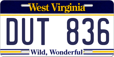 WV license plate DUT836