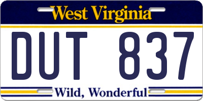 WV license plate DUT837