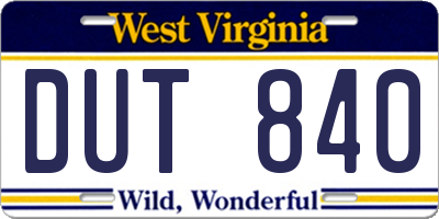 WV license plate DUT840