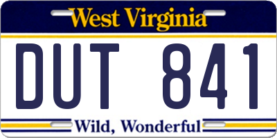 WV license plate DUT841