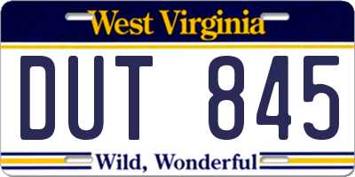 WV license plate DUT845