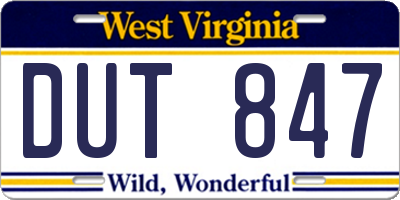 WV license plate DUT847