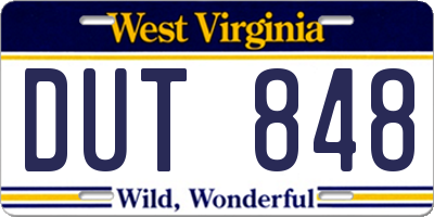 WV license plate DUT848
