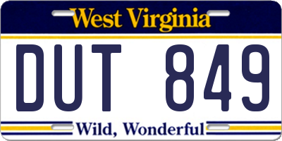 WV license plate DUT849