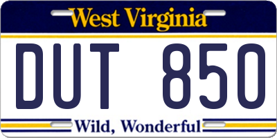 WV license plate DUT850