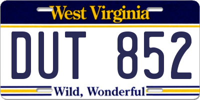 WV license plate DUT852